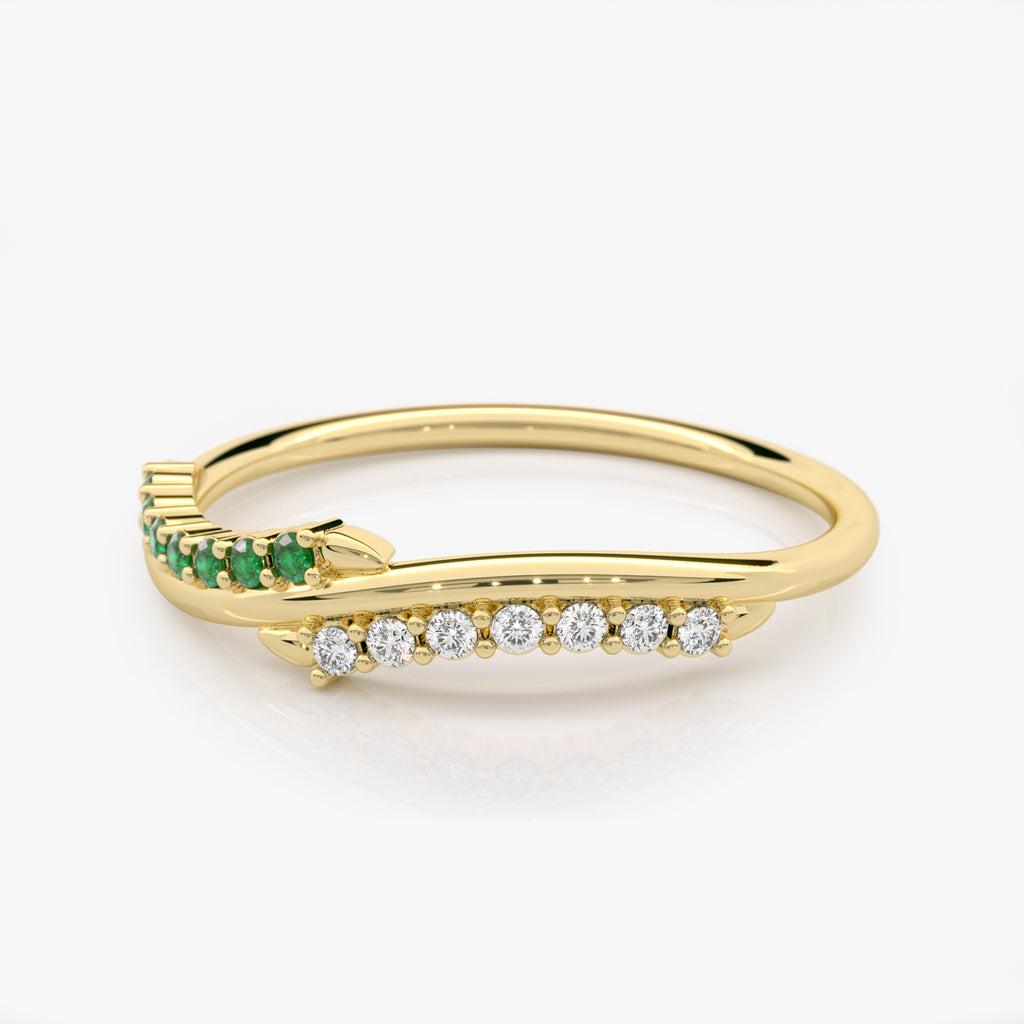 Curved Emerald Diamond Wedding Band