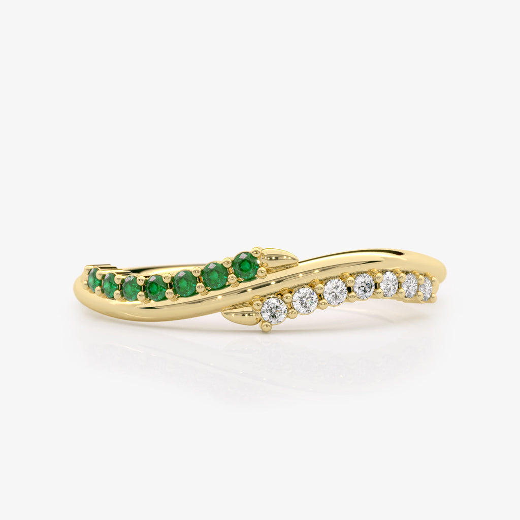 Curved Emerald Diamond Wedding Band