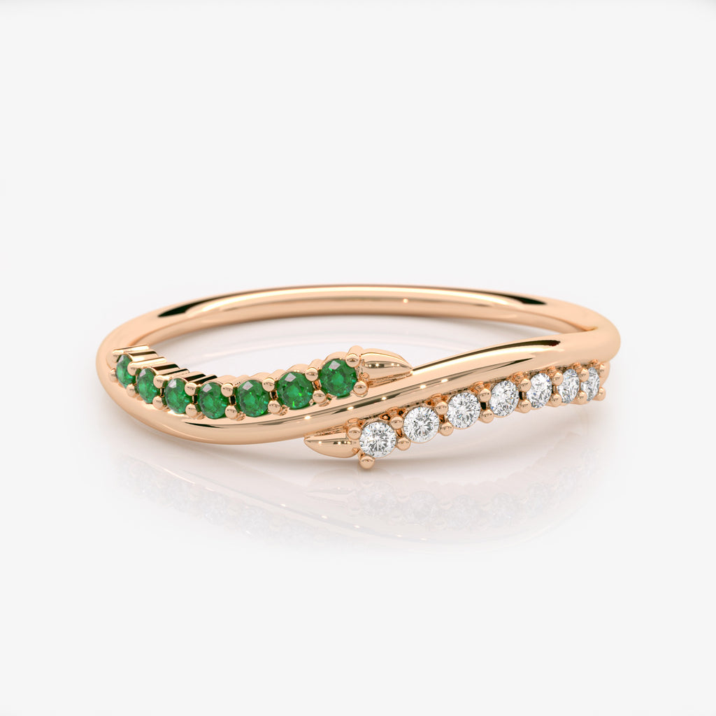 Curved Emerald Diamond Wedding Band