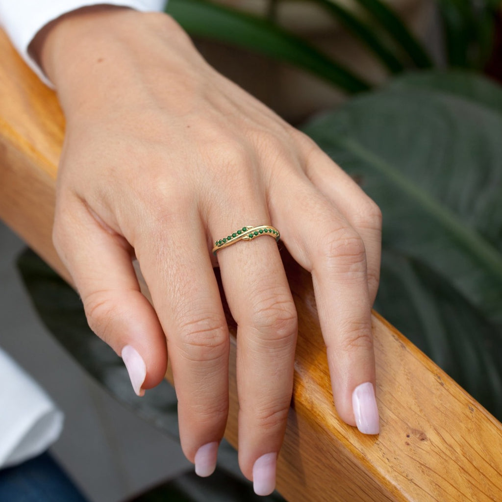 Curved Emerald Wedding Band