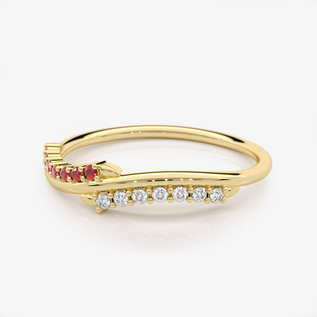 Curved Ruby Diamond Wedding Band