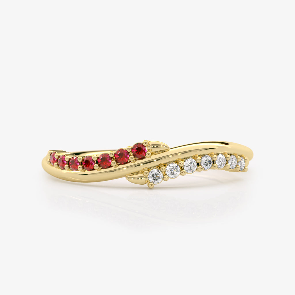 Curved Ruby Diamond Wedding Band