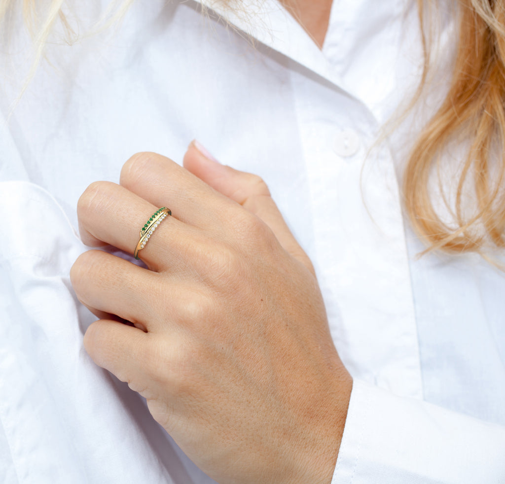 Asymmetrical Emerald and Diamond Ring