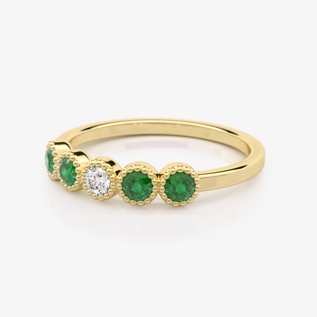 Bezel Emerald and Diamond Wedding Ring