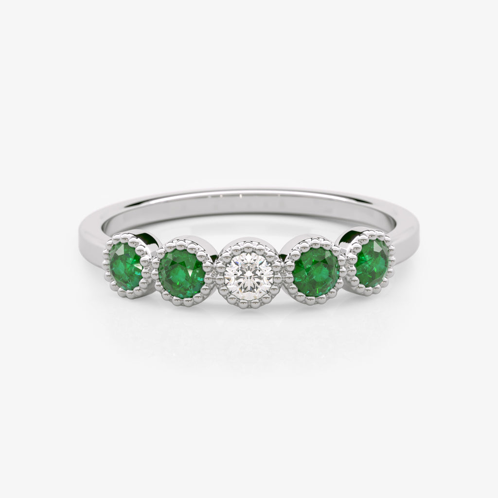 Bezel Emerald and Diamond Wedding Ring