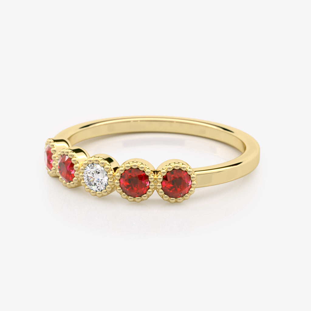 Bezel Set Ruby and Diamond Wedding Ring