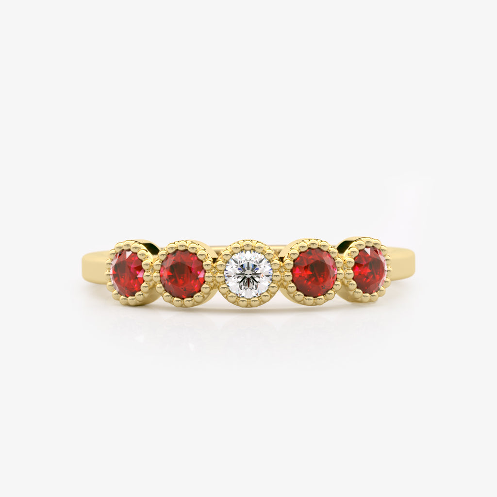 Bezel Set Ruby and Diamond Wedding Ring