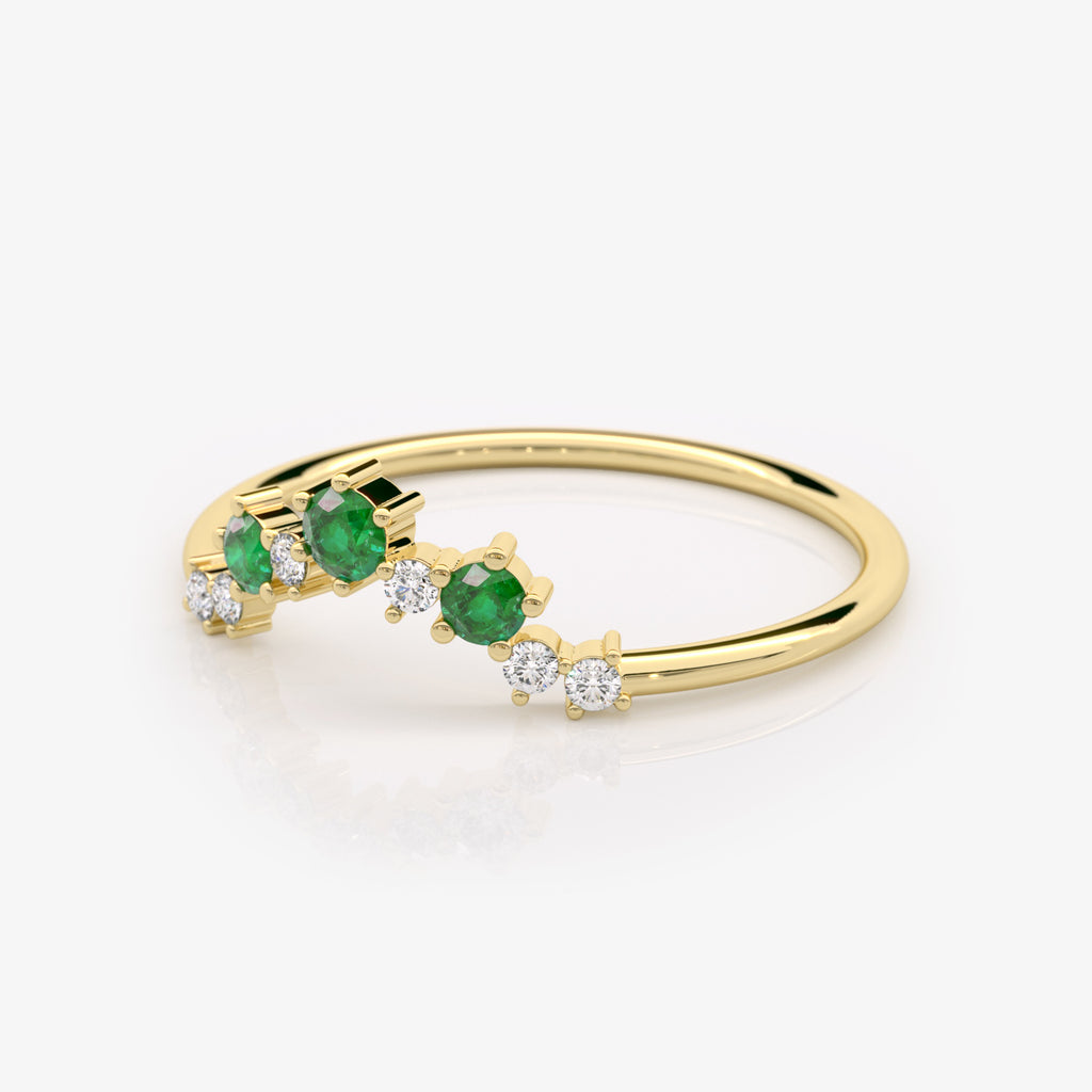 Emerald and Diamond Semi-Circle Ring