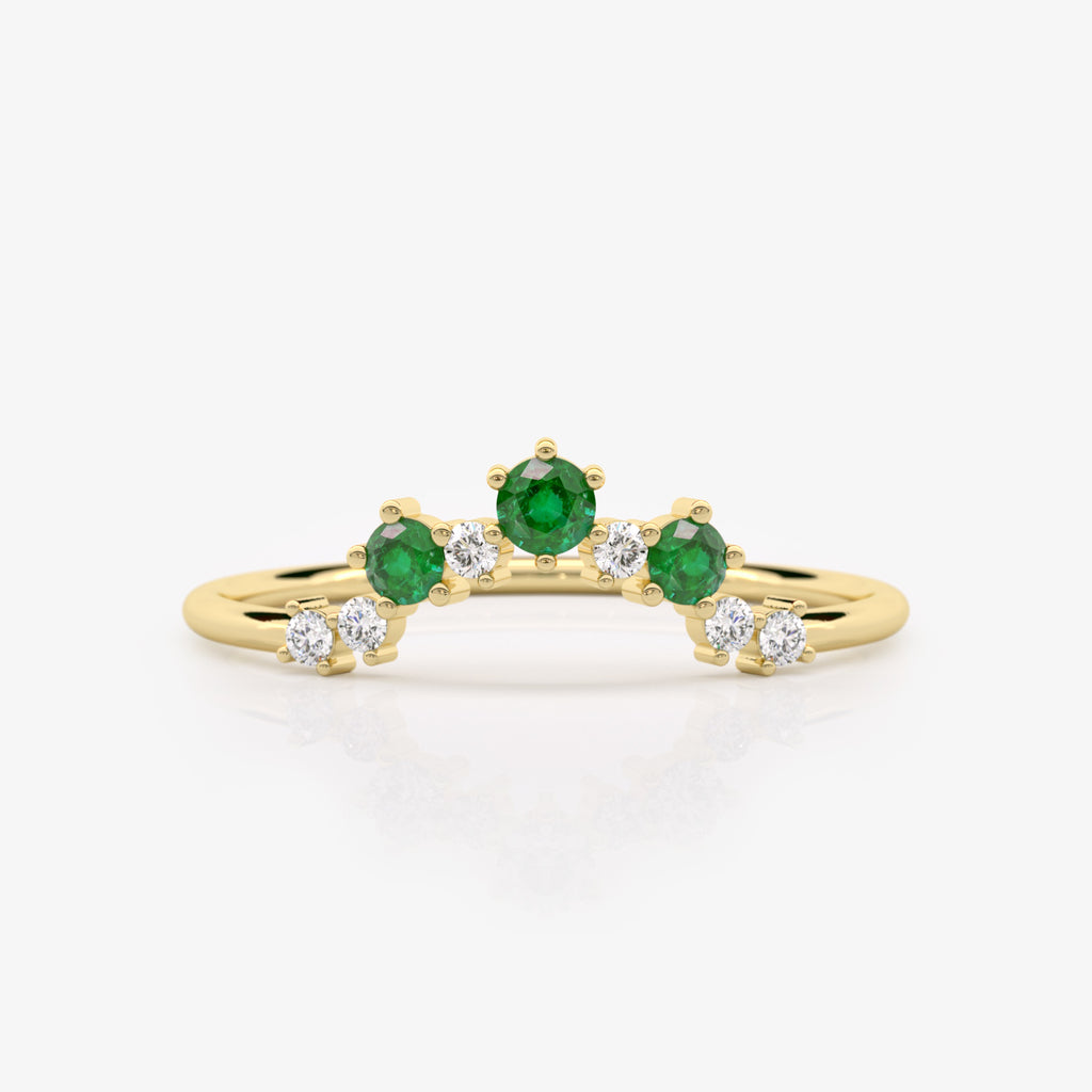 Emerald and Diamond Semi-Circle Ring