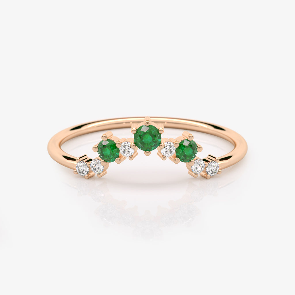 Emerald and Diamond Semi-Circle Ring