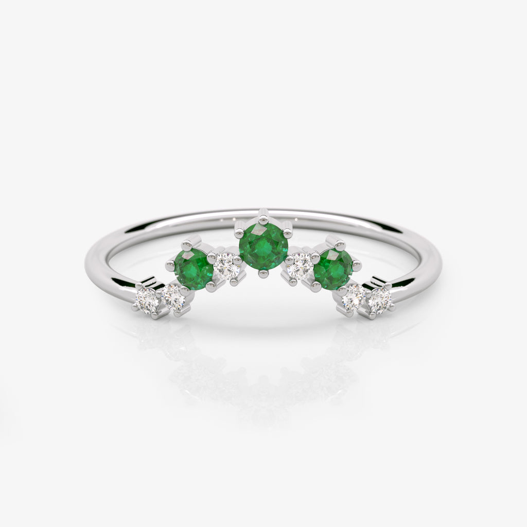 Emerald and Diamond Semi-Circle Ring