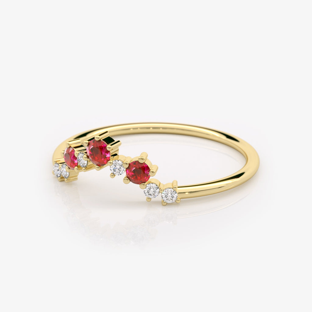 Ruby and Diamond Semi-Circle Ring