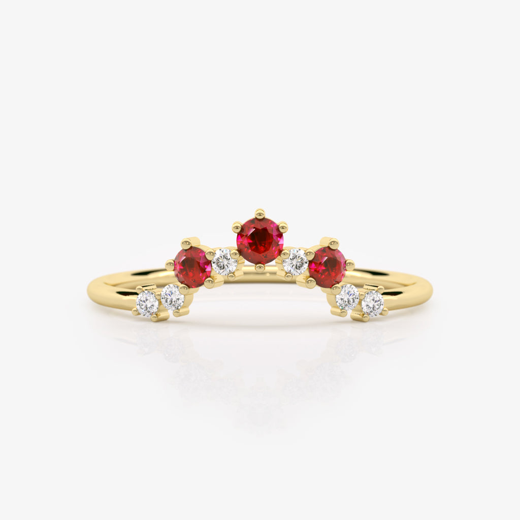 Ruby and Diamond Semi-Circle Ring