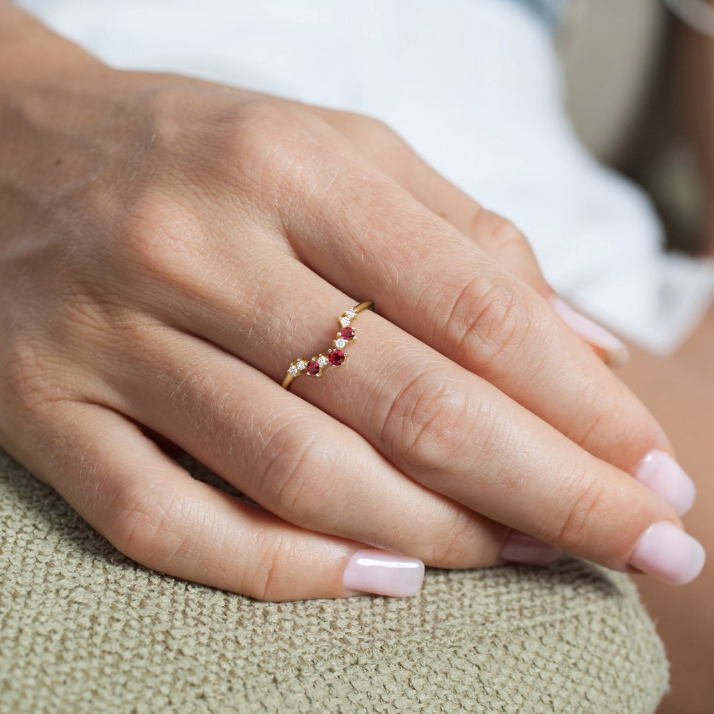 Ruby and Diamond Semi-Circle Ring