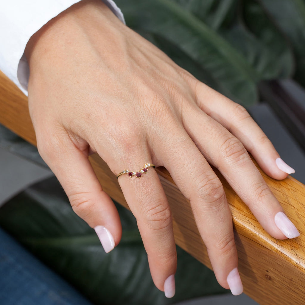 Ruby and Diamond Semi-Circle Ring