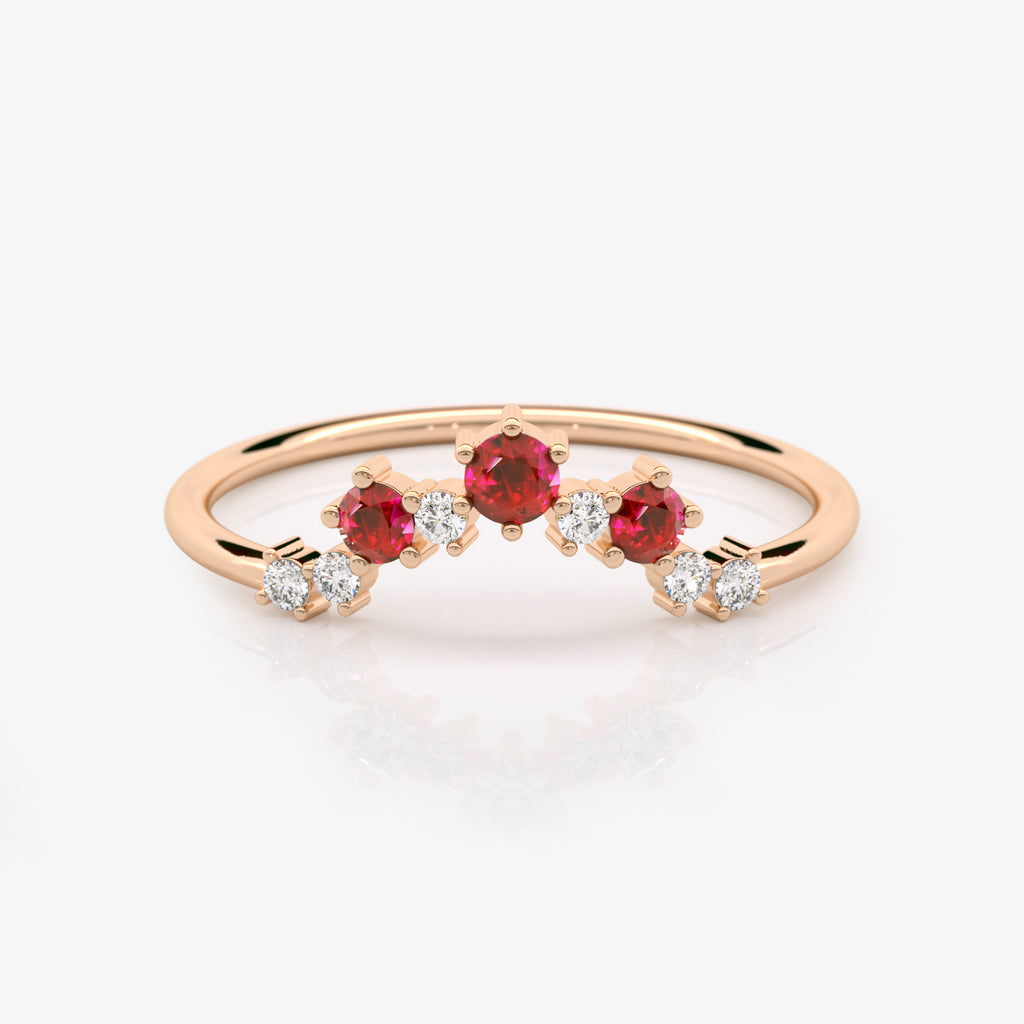 Ruby and Diamond Semi-Circle Ring