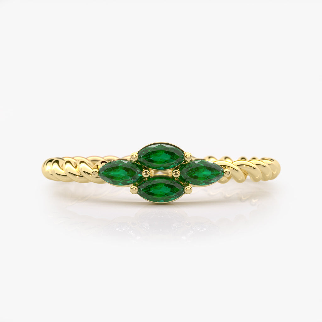 Marquise Emerald Twist Ring