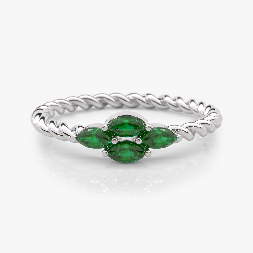 Marquise Emerald Twist Ring