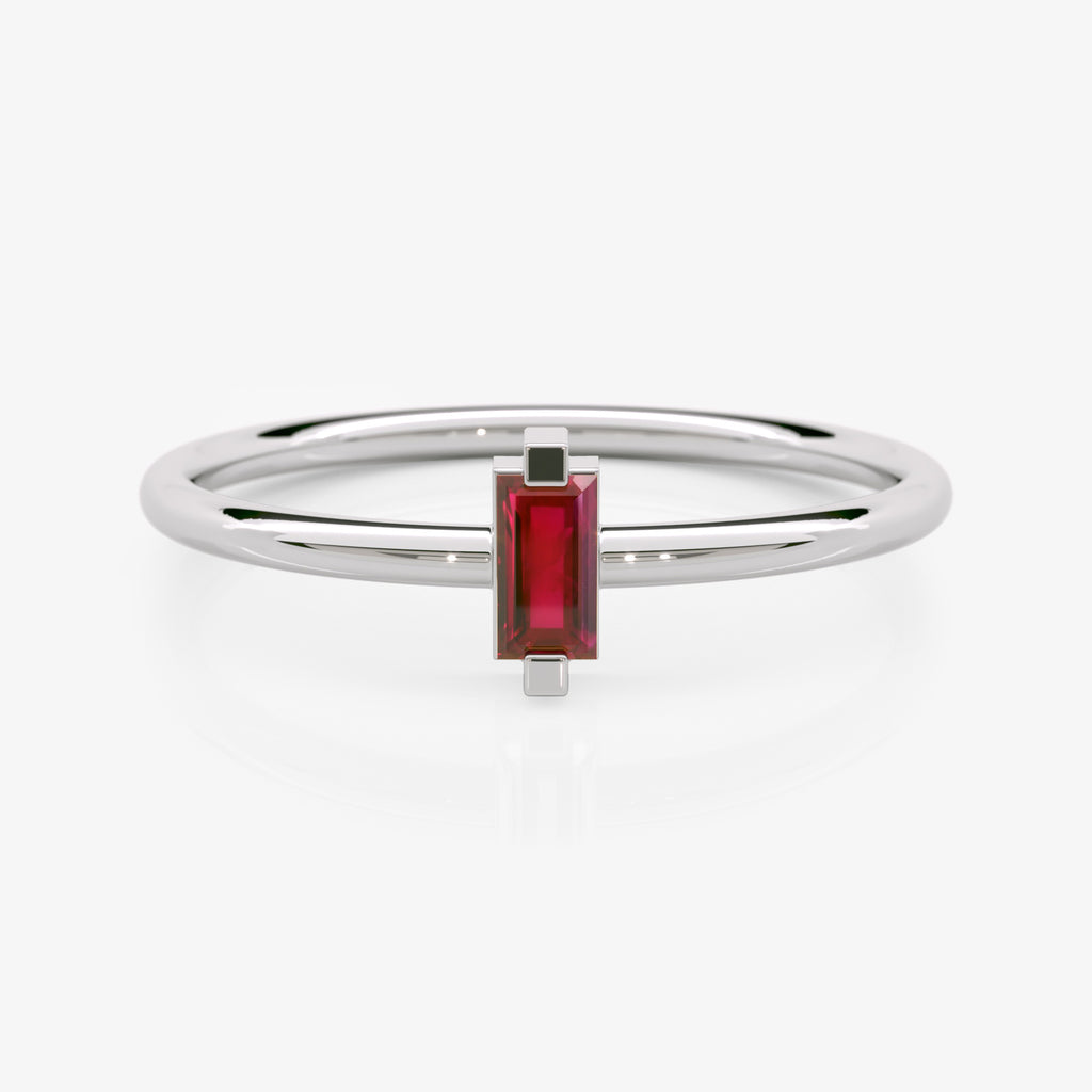 Lab Grown Baguette Ruby Ring