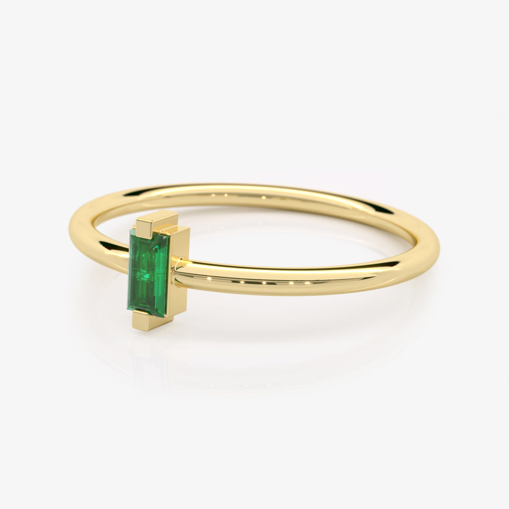 Lab Grown Baguette Emerald Ring