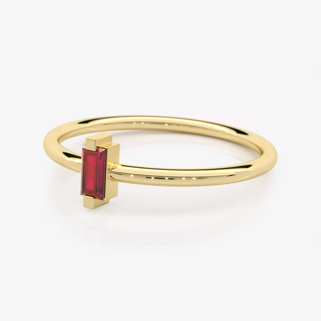 Lab Grown Baguette Ruby Ring