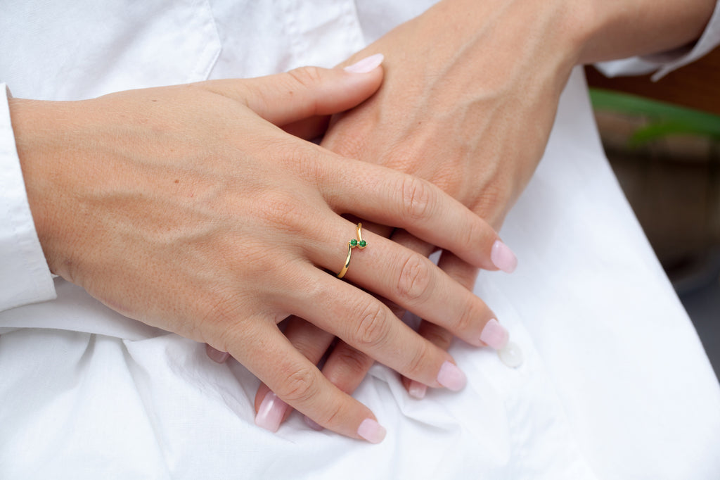 Curved Lab Grown Emerald Ring