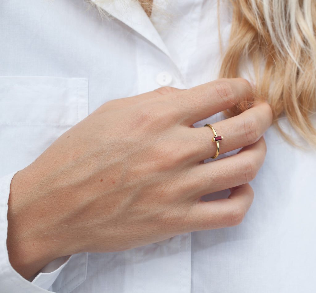 Lab Grown Baguette Ruby Ring