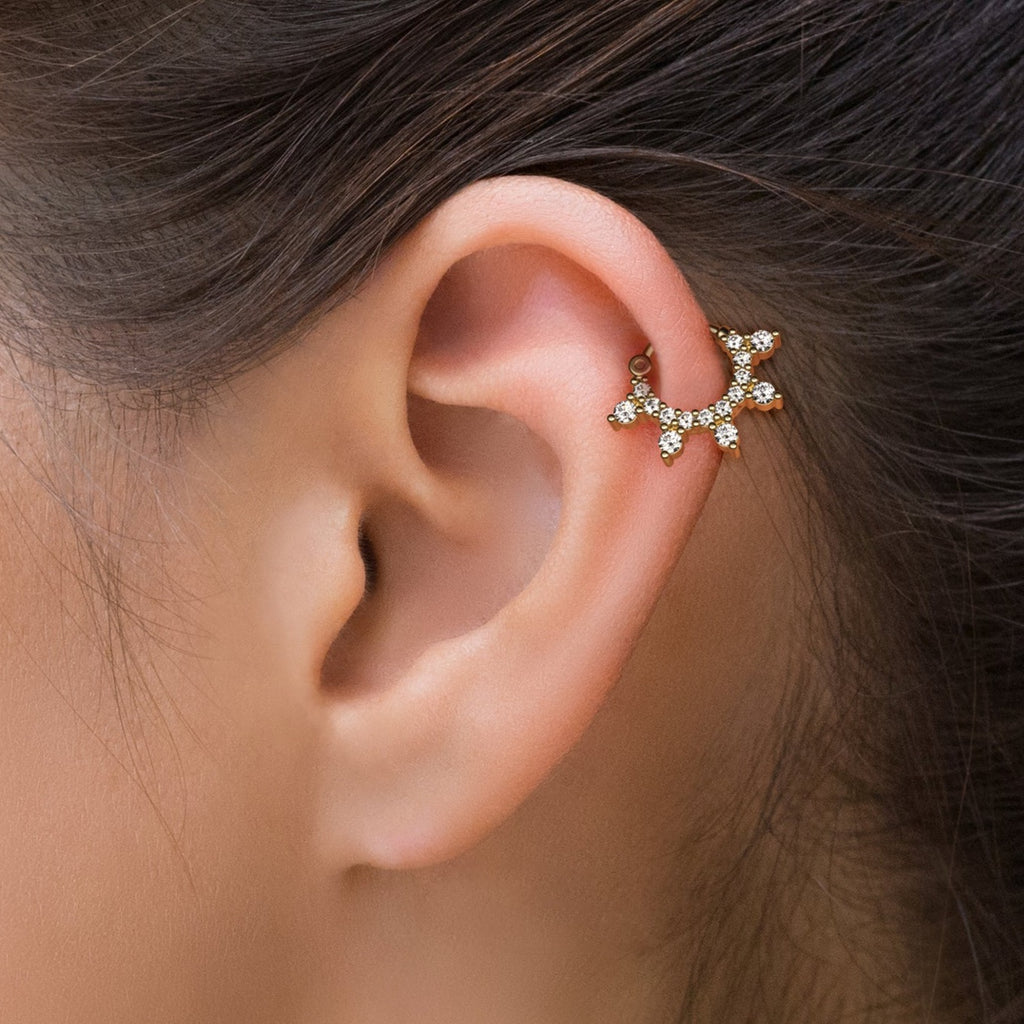 Lotus Diamond Clicker Hoop Earring