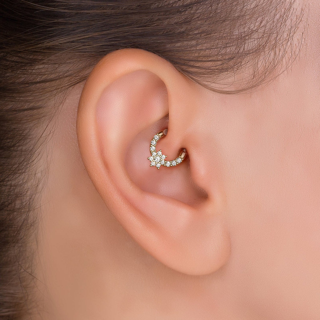 Flower Diamond Clicker Hoop Earring