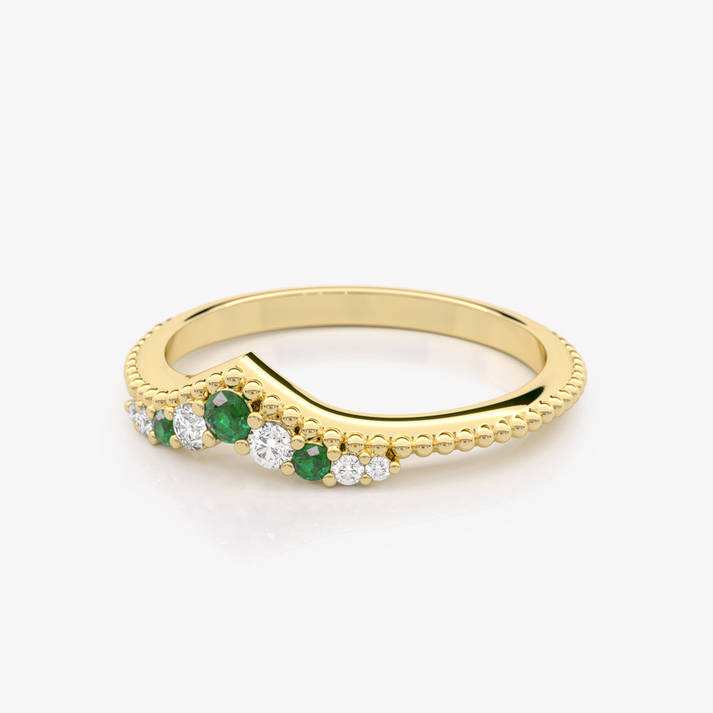 Emerald Diamond Granulated Chevron Ring