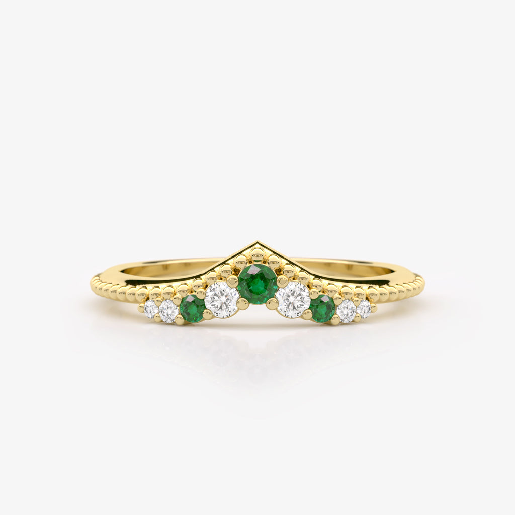 Emerald Diamond Granulated Chevron Ring