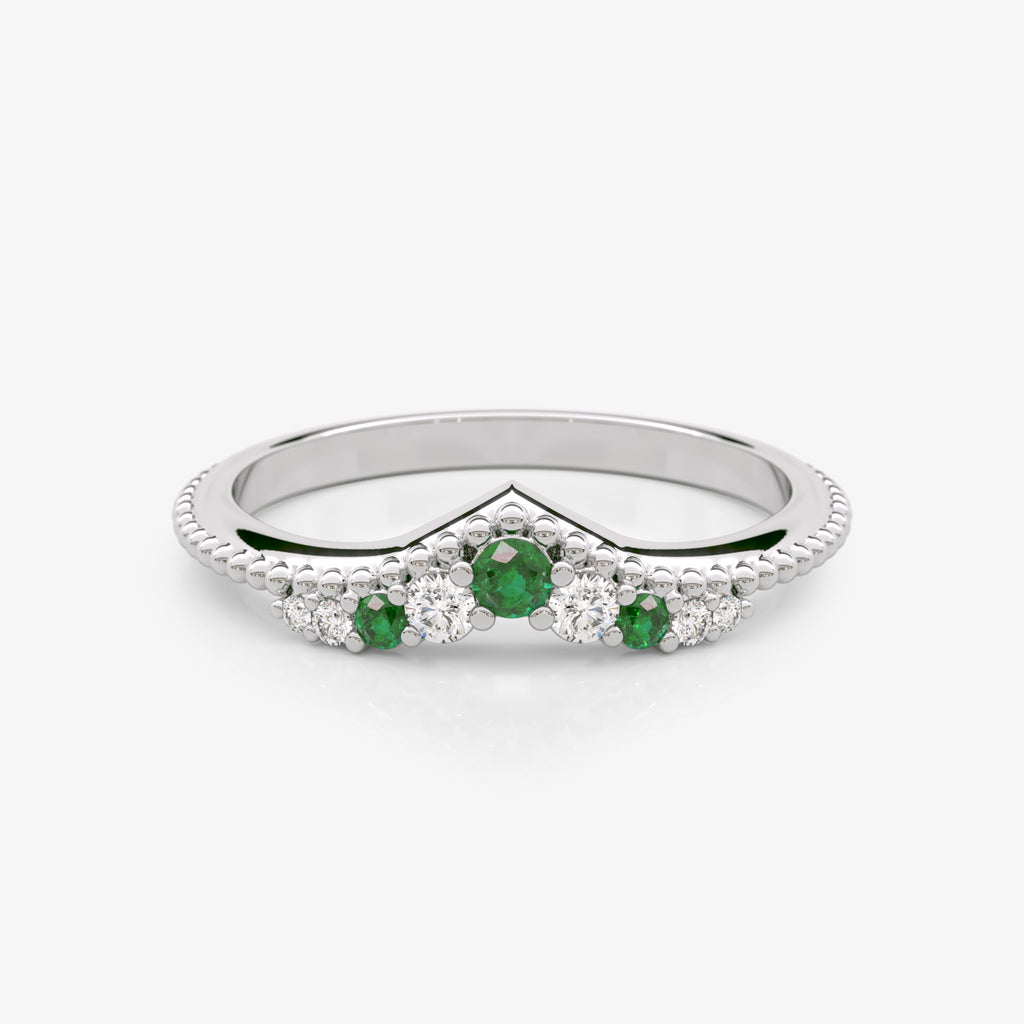 Emerald Diamond Granulated Chevron Ring