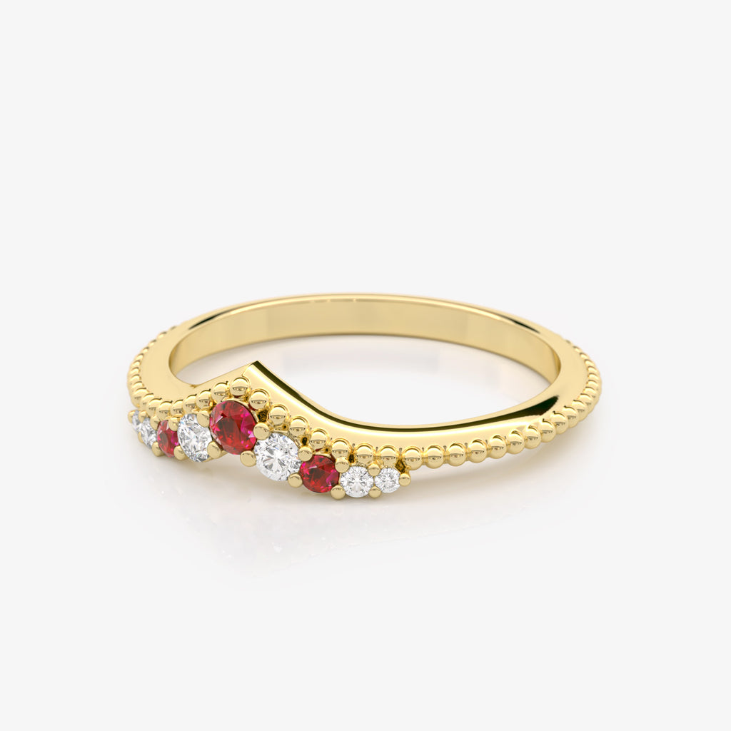 Ruby Diamond Granulated Chevron Ring