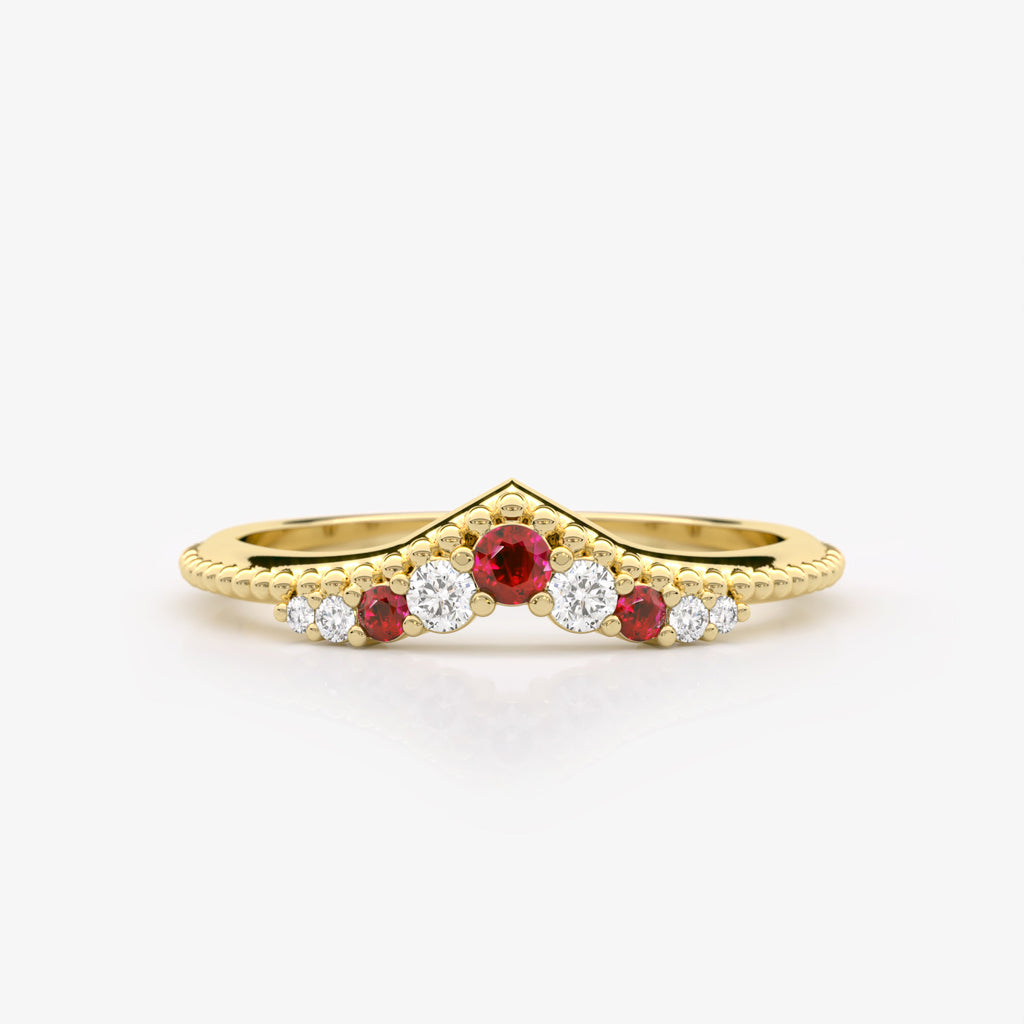 Ruby Diamond Granulated Chevron Ring