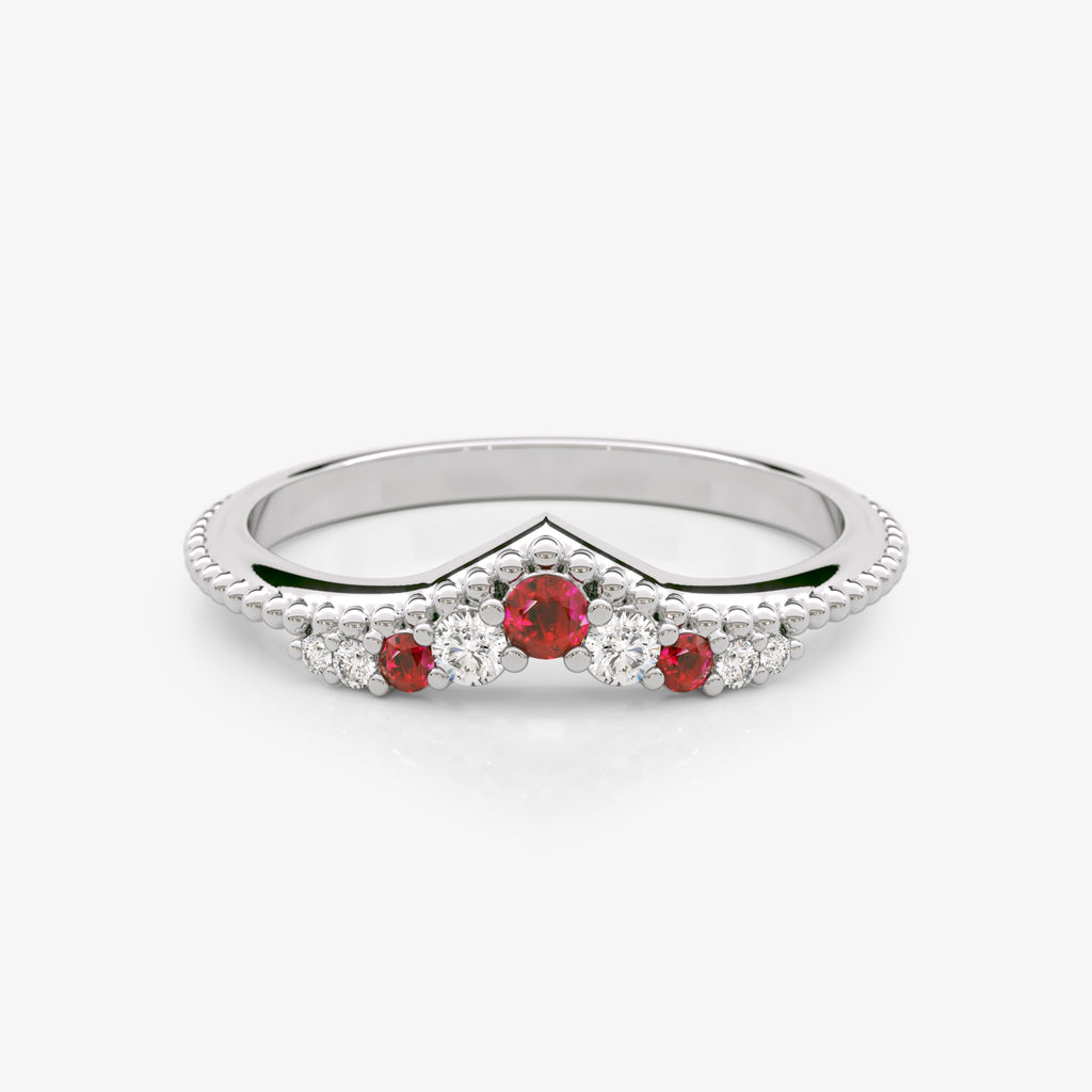 Ruby Diamond Granulated Chevron Ring