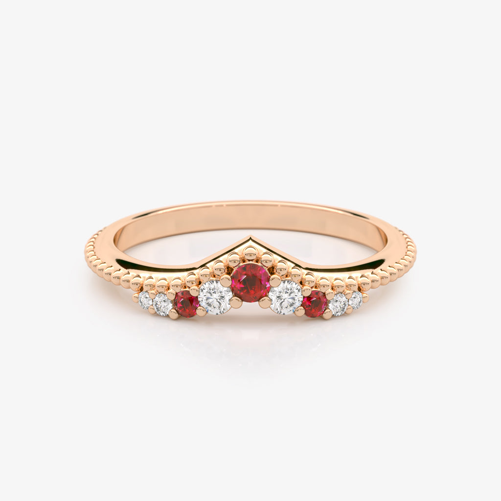 Ruby Diamond Granulated Chevron Ring