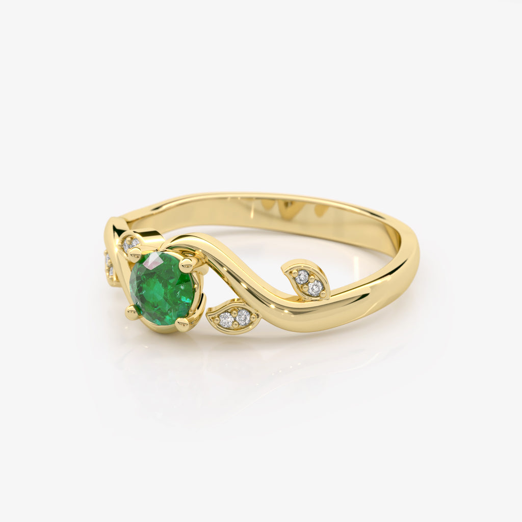 Emerald Diamond Leaf Engagement Ring