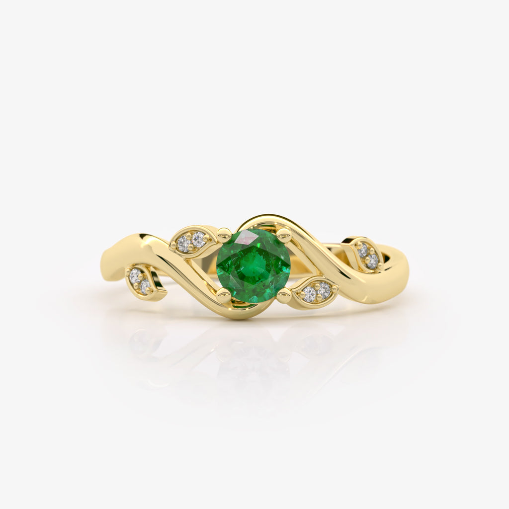 Emerald Diamond Leaf Engagement Ring