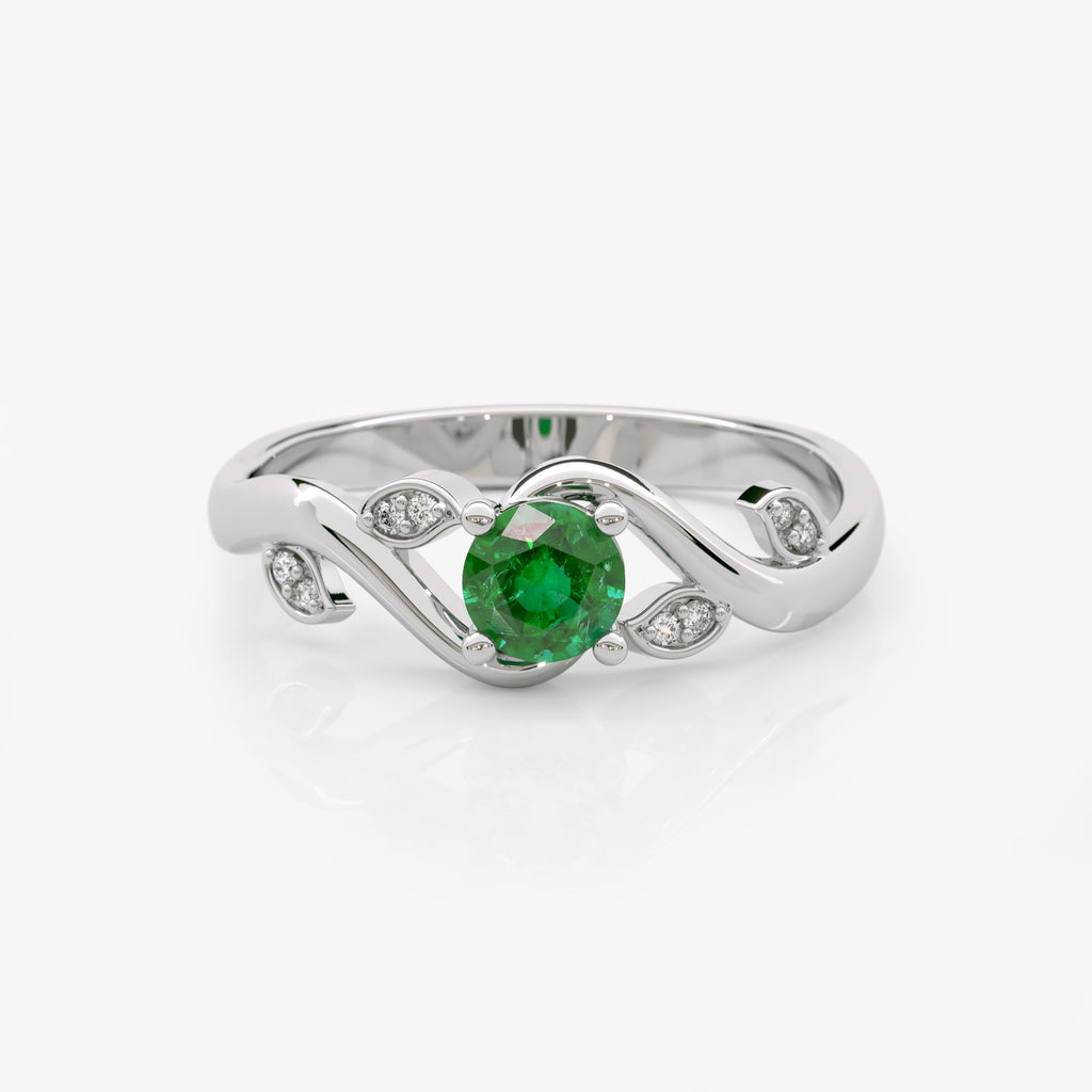 Emerald Diamond Leaf Engagement Ring