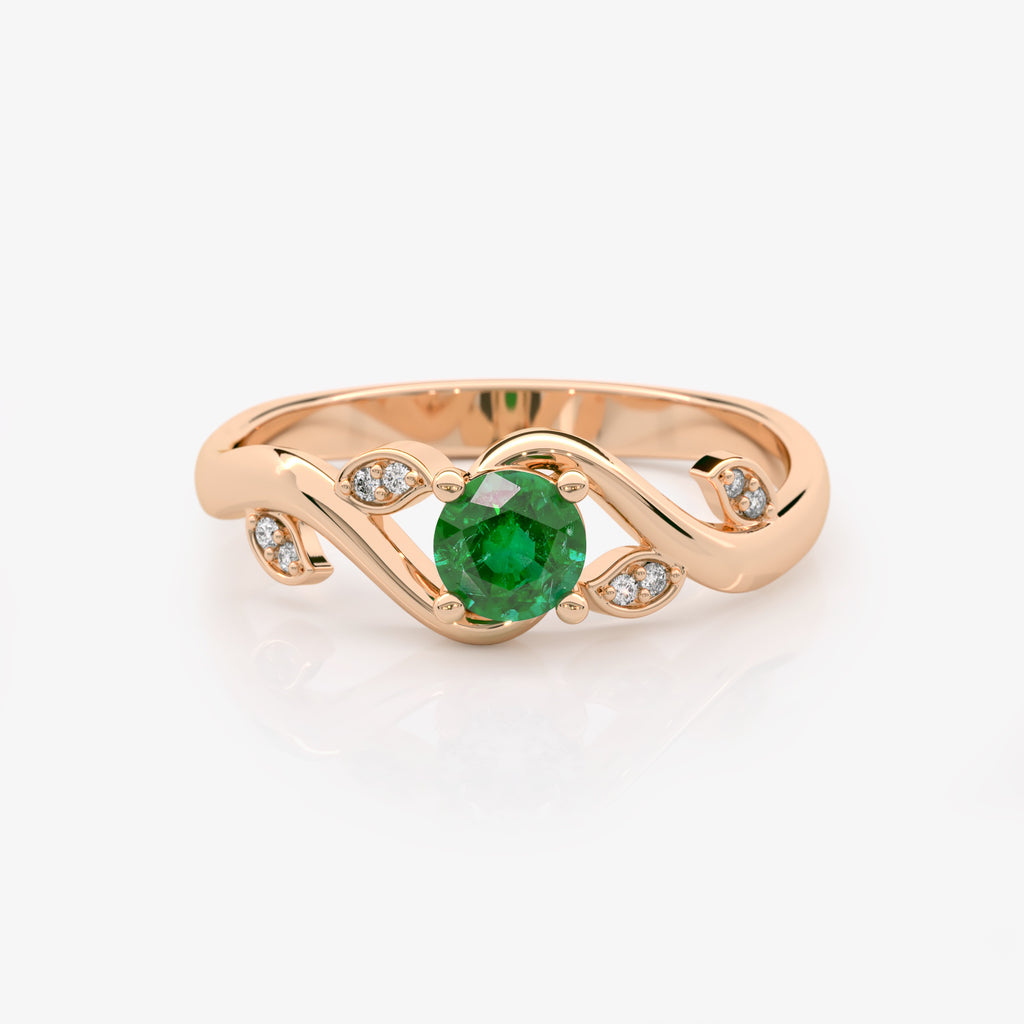 Emerald Diamond Leaf Engagement Ring