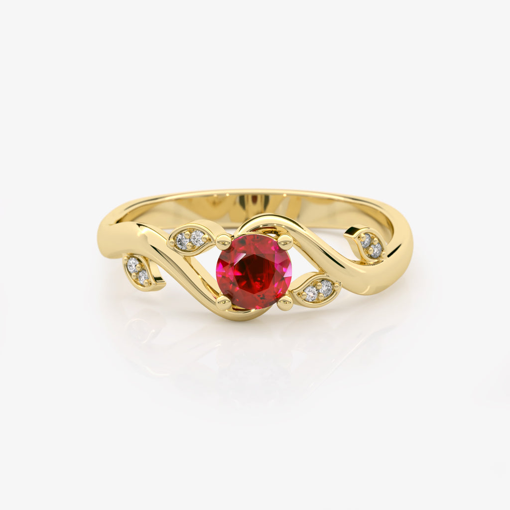 Ruby Diamond Leaf Engagement Ring