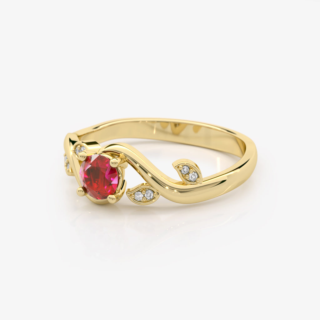 Ruby Diamond Leaf Engagement Ring