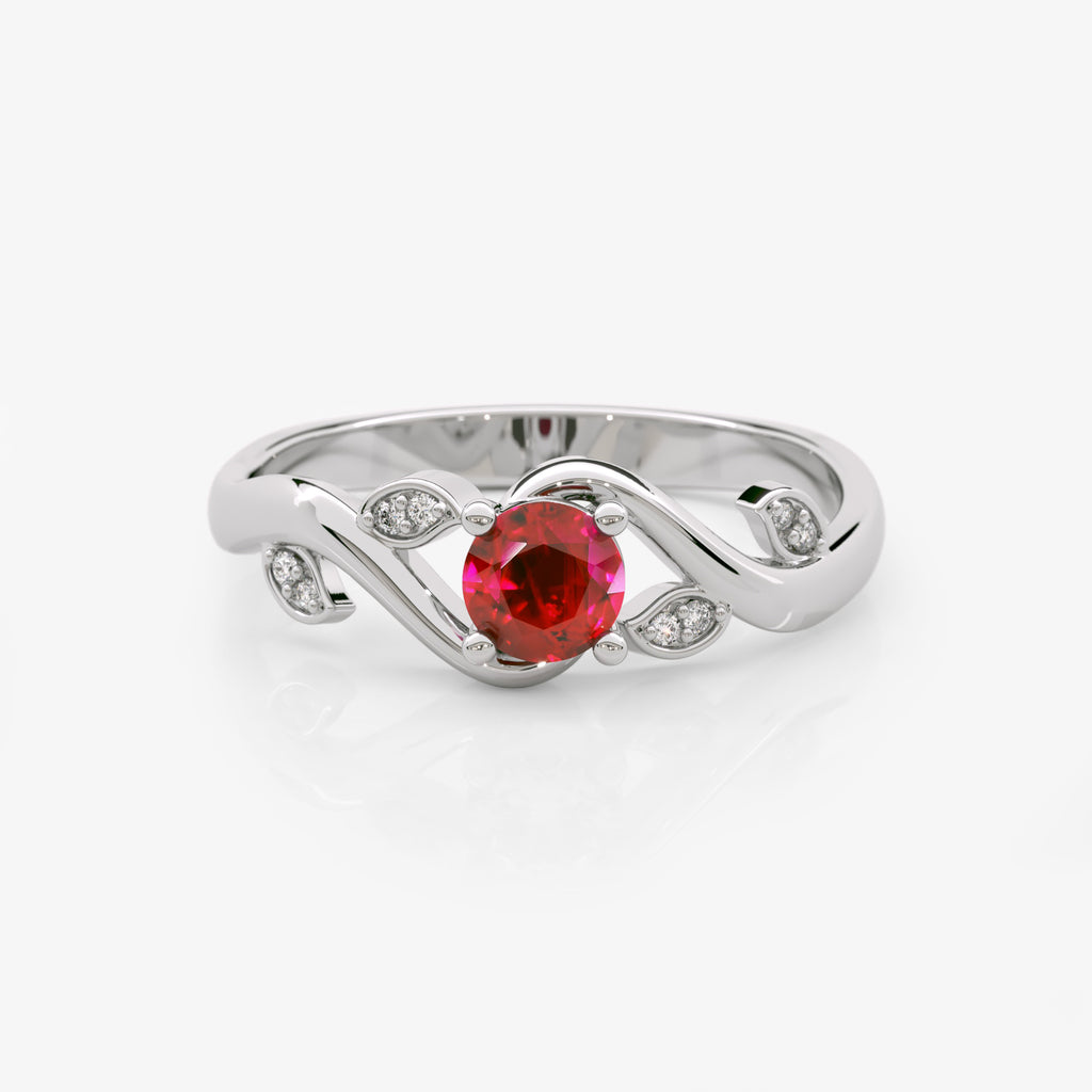 Ruby Diamond Leaf Engagement Ring