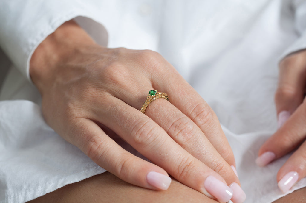 Solitaire Emerald Diamond Engagement Ring